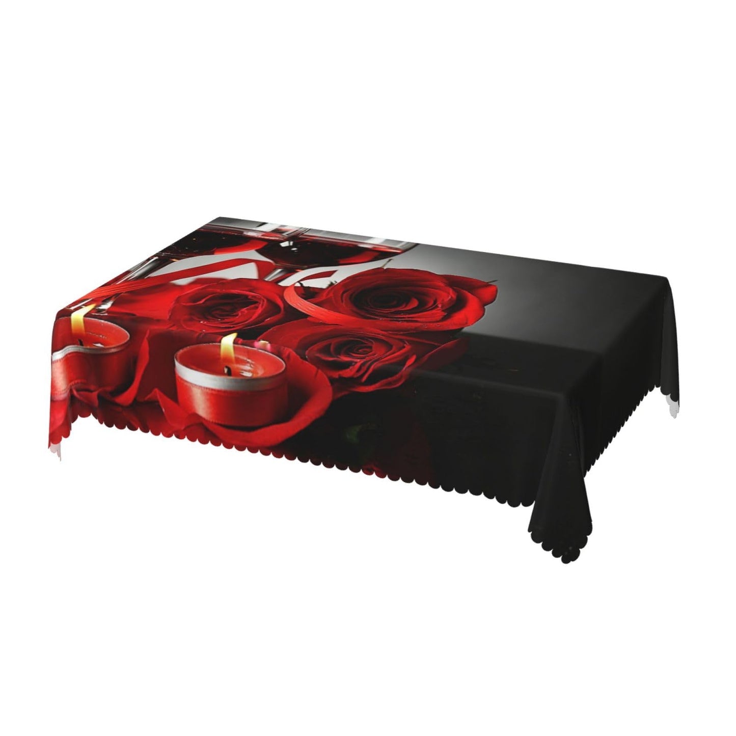NEEZSEEZ Red Wine Rose Candle Rectangle Tablecloth 54x72 Inch Red and Black Romantic Burgundy Blossom Floral Table Cloth Table Cover Kitchen Decorations for Home Dinner Party