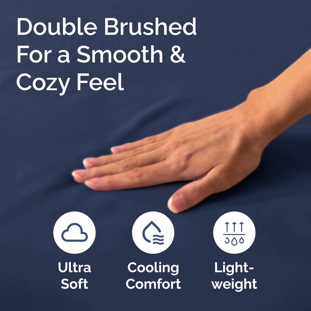 Queen Fitted Bed Sheet - Bottom Single Fitted Sheet Only - Soft Hotel Luxury Bedding w/ 8-16 Inch Deep Pockets - Breathable, Cooling & Wrinkle Free - Easy-Care, Fade and Shrink Resistant - Navy Blue