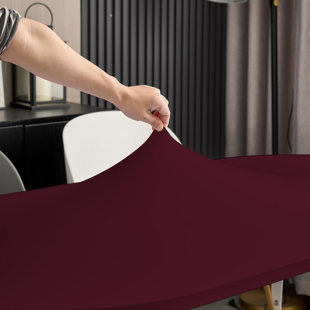 Sofits Burgundy Fitted Oval Tablecloth with Elastic 48x72 Inch Outdoor Table Cover Spandex Stretchy Solid Color Red Fabric Dining Table Cloth for Party Wrinkle Free Non Slip