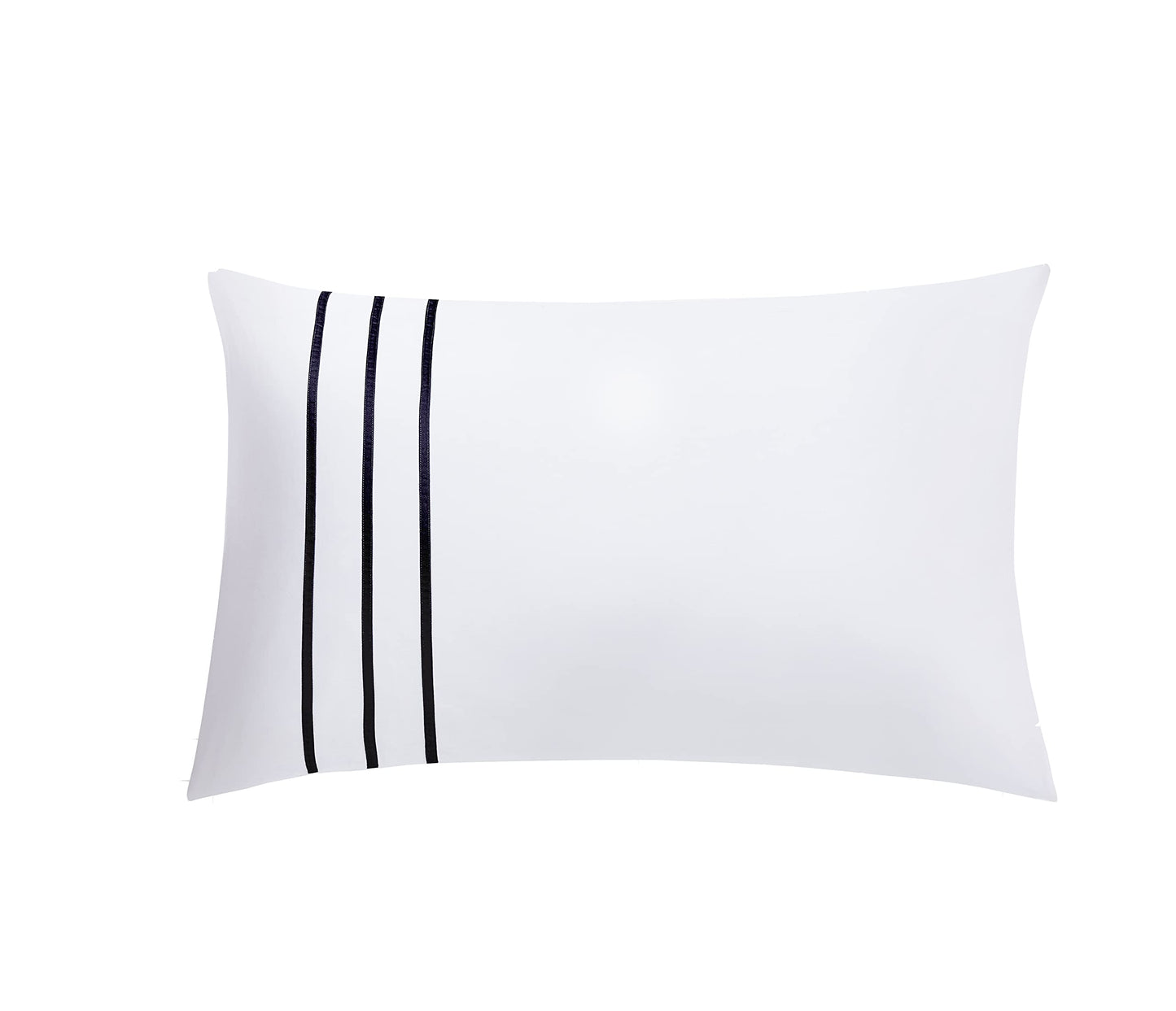 MengBoo Karen Duvet Cover Set 3 pcs(1 Duvet Cover+2 Pillowcases) 100% Cotton Sateen Woven White Background with Black Stripe Zipper Closure(White Black,Queen)
