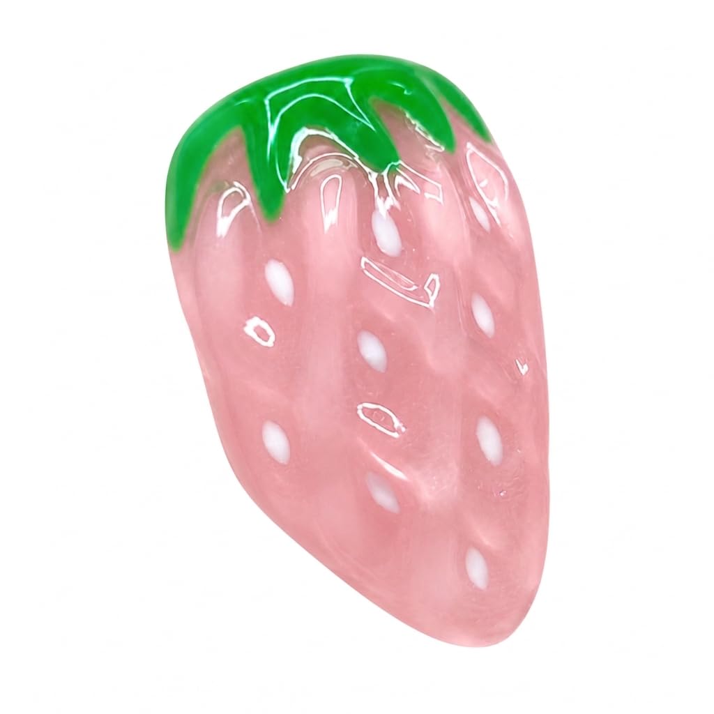Handcrafted Press On Nails Cute Strawberry Pink Theme Fresh Fruit Pattern 100% Handmade Realistic Artistic Fake Nails Gifts For Women (Pink Strawberry, Medium M)