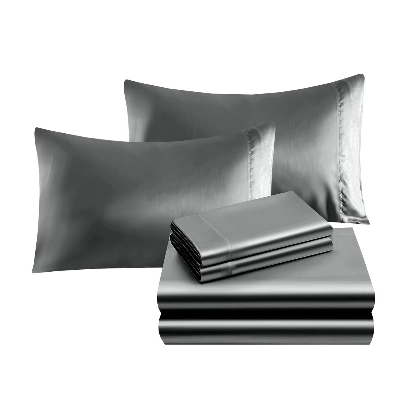 Elegant Comfort Luxurious 4-Piece Silky Satin Sheet Set, Skin and Hair Friendly, Wrinkle, Fade, Stain Resistant with Deep Pockets Fitted Sheet, Cooling Soft Satin Sheet Set, Twin XL, Gray