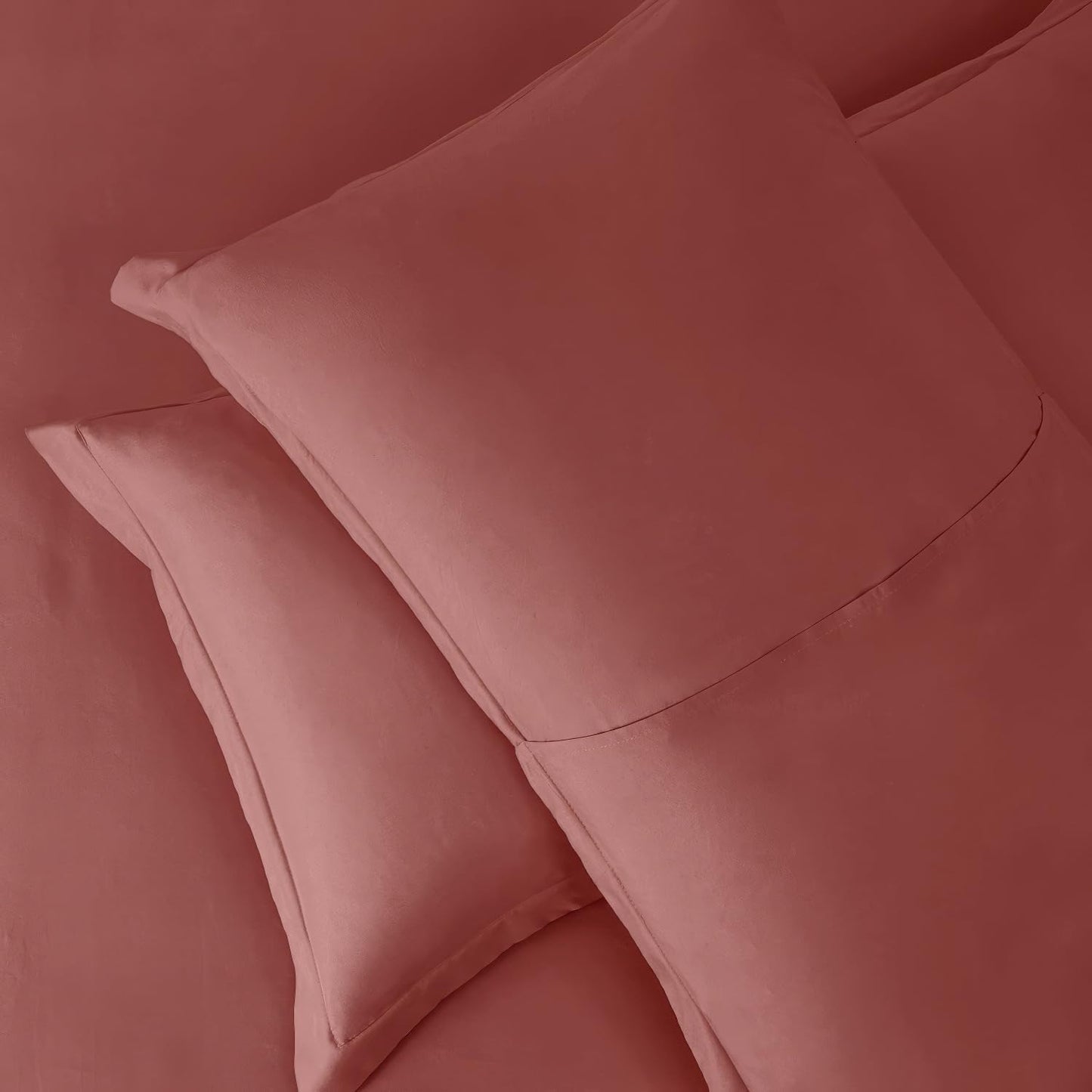 Hearth & Harbor Queen Size Duvet Cover & Bed Sheet Set Pink Clay, 7 Piece Soft Double Brushed Bedding Set, Includes Duvet Cover, Flat Sheet, Fitted Sheet, Pillowcases and Pillow Shams