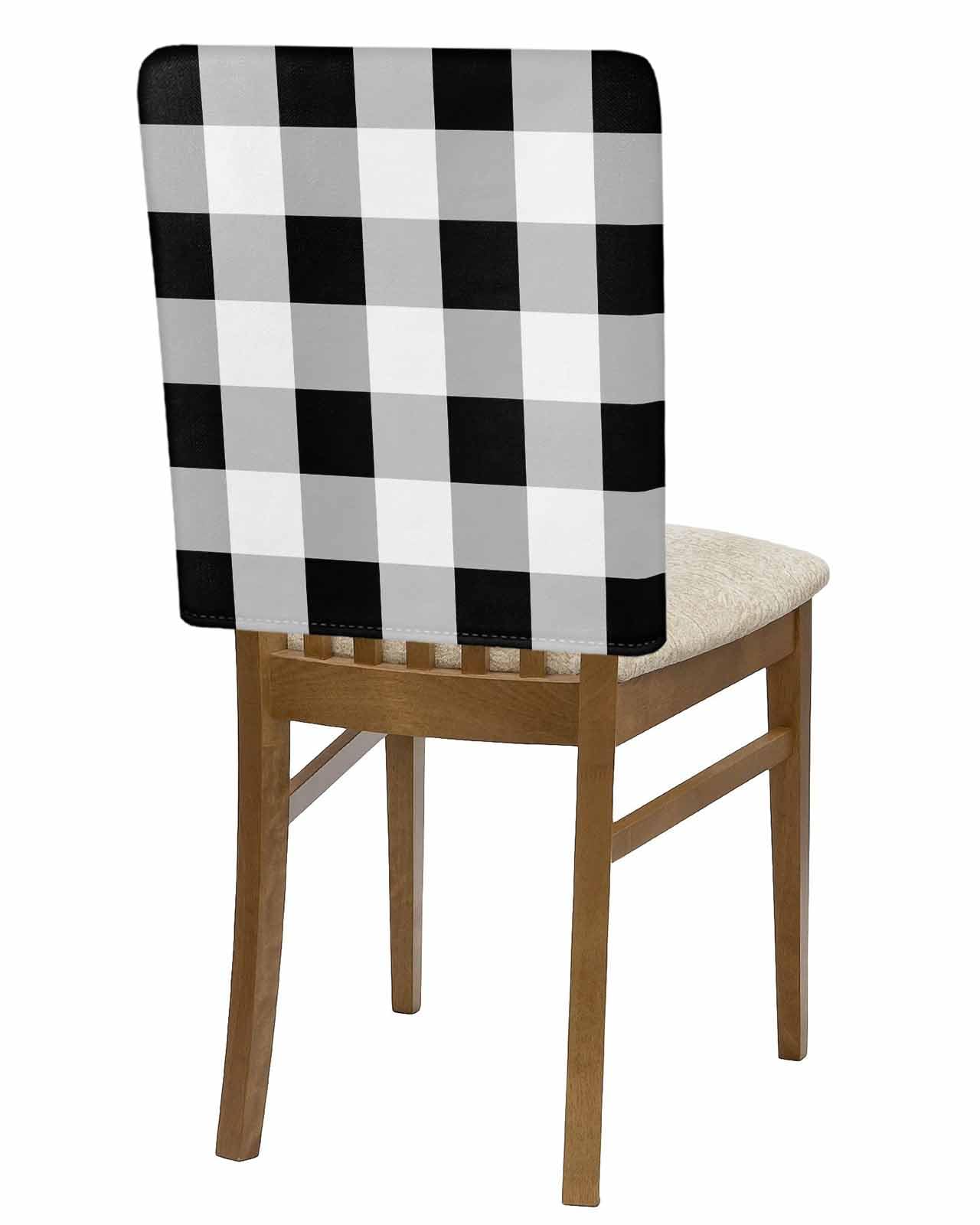 Black White Buffalo Check Chair Back Covers Set of 4, Farmhouse Plaid Washable Removable Chair Covers for Dining Room, Modern Geometric Decorative Dining Chair Slipcover for Home Hotel Party Wedding