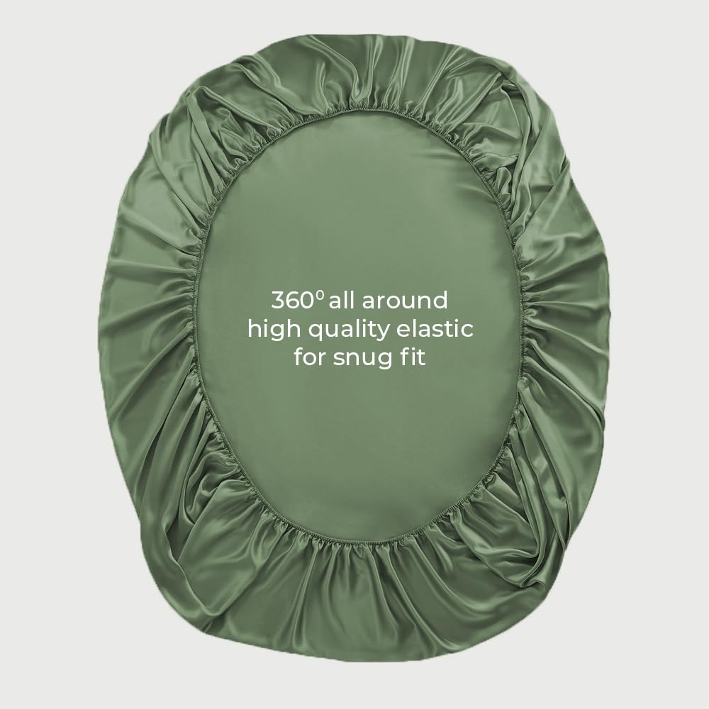 LINENWALAS Fitted Sheet Only Viscose Derived from Bamboo, Bottom Sheet for Full Size Bed – 16” Deep Pocket, All Around Snug Fit – Cooling, Breathable, Soft, Hypoallergenic (Avocado Green, Full)