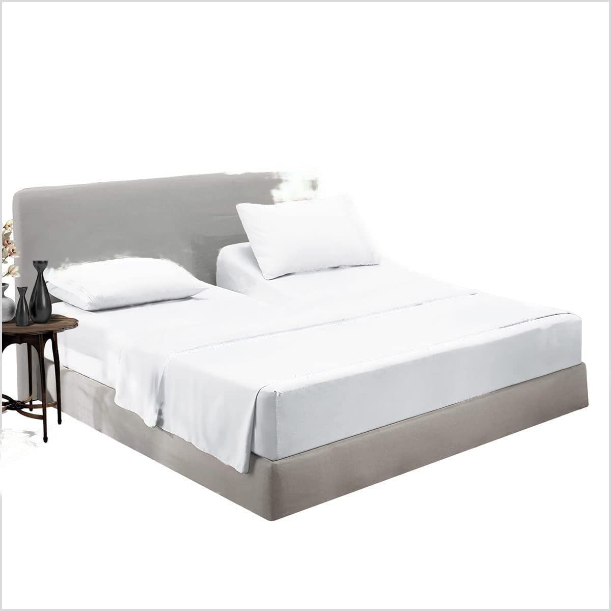 Top Split King Flex Head Sheet Set for Sleep Number Mattress Fits Deep Pocket Bed 1800 Thread Count Super Soft and Cool 4 Piece Set with Pillowcases 34-36" Split top (White)