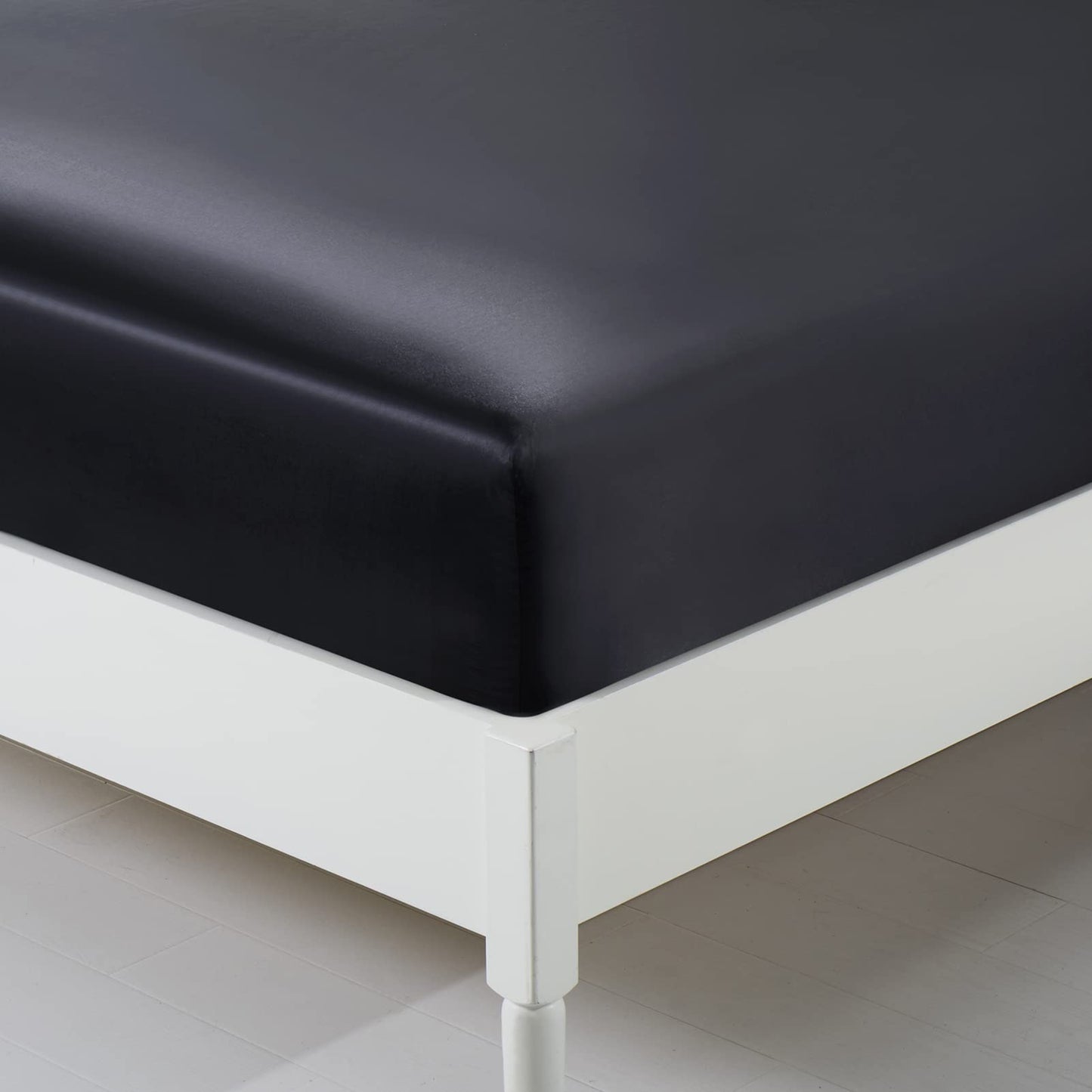 Queen Silk Satin Fitted Sheet, Soft Deep Pocket Single Bottom Bed Sheets Sold Separately, Wrinkle Free, Non- Fading, Breathable, Fully Elasticized(Queen Size, Black)