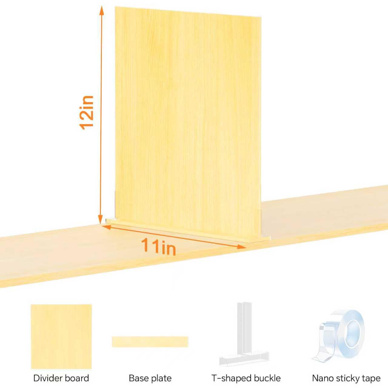 Evjocoh 8 Pcs 12 Inches (Extra High) Wooden Shelf Dividers Adjustable Purse Bag Clothes Organizer for Closet Shelf and Countertop (8, 11 * 12 inches)