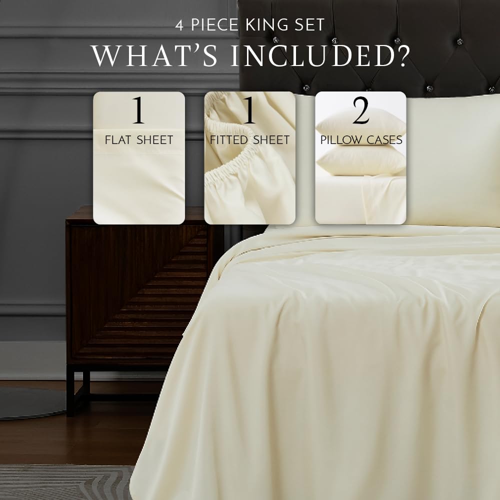 King Size Fresh Ivory 4-Piece Microfiber Sheet Set - Soft & Cozy Hotel Luxury Bedding - Deep Pockets Fits Up to 14"- Wrinkle Resistant - Quick Dry - Oeko-TEX® Certified by Linen Closet