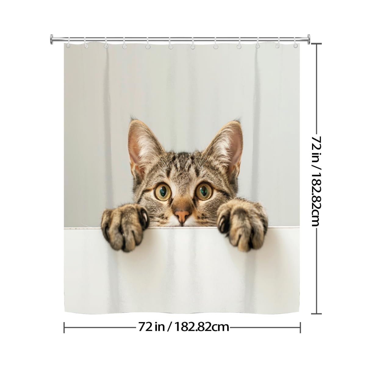 Ivolege Shower Curtain with Hooks, Tabby Cat Shower Curtain