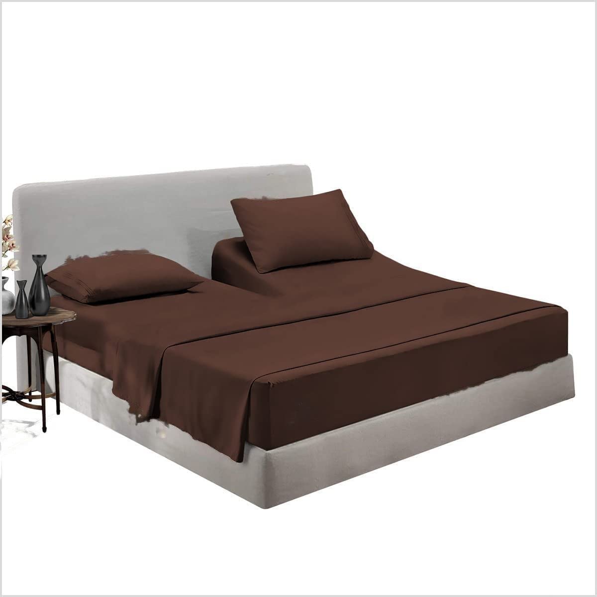 Top Split King Flex Head Sheet Set for Sleep Number Mattress Fits Deep Pocket Bed 1800 Thread Count Super Soft and Cool 4 Piece Set with Pillowcases 34-36" Split top (Brown)