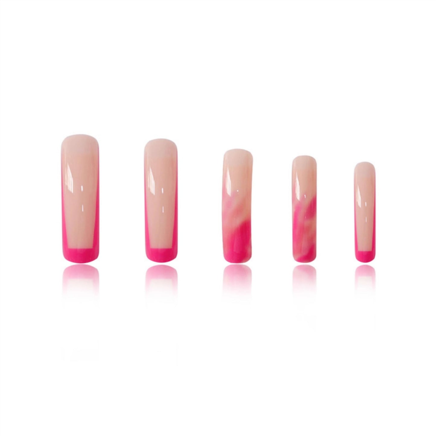 Curved Press on Nails Extra Long Artificial Nail Pink French Stick on Nail 20pcs