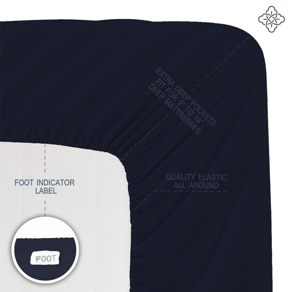 BIOWEAVES 100% Organic Cotton 1 Fitted Sheet Queen Size Only | 300 Thread Count Sateen Weave GOTS Certified with Deep Pocket - Navy Blue
