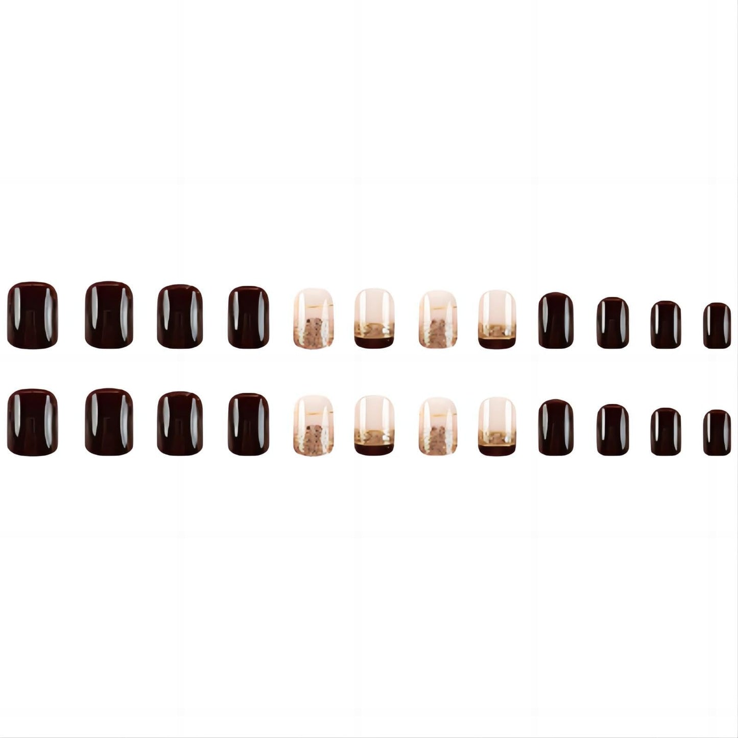 Rchovsam Brown Nails Press Ons Short Square Press on Nails French Tip Brown Design Fake Nails Sparkly Stick on Nails Full Cover Acrylic Gel False Nails Kit Gift for Womens 24pcs