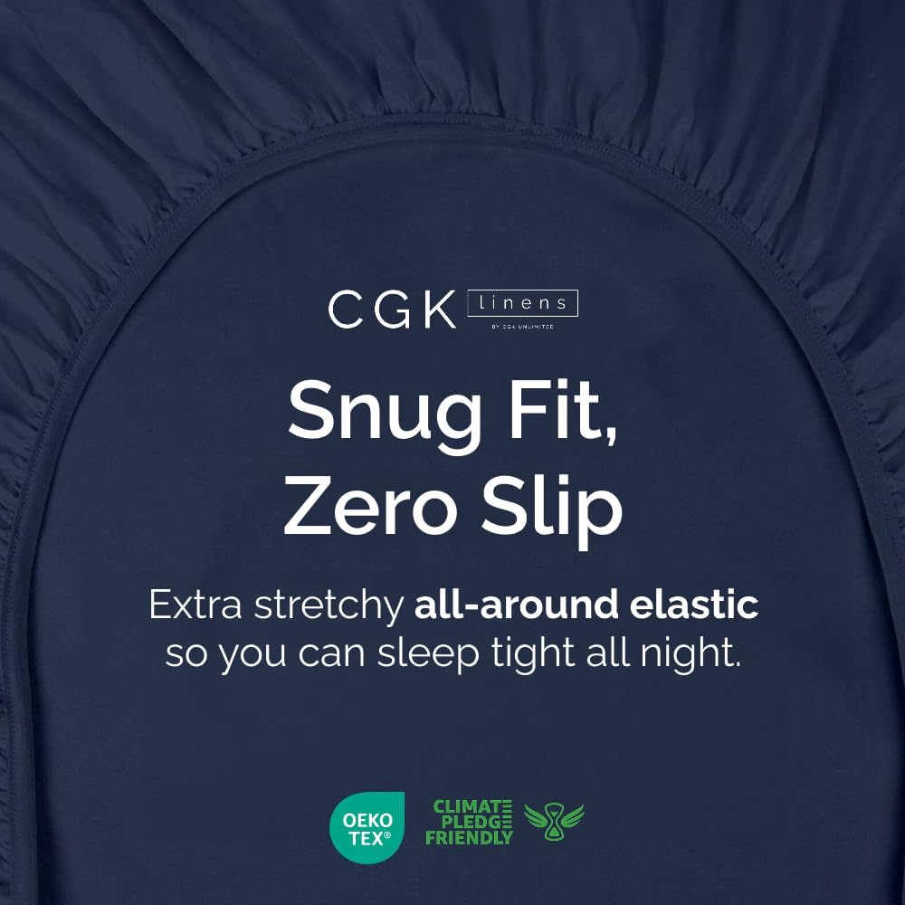 Queen Fitted Bed Sheet - Bottom Single Fitted Sheet Only - Soft Hotel Luxury Bedding w/ 8-16 Inch Deep Pockets - Breathable, Cooling & Wrinkle Free - Easy-Care, Fade and Shrink Resistant - Navy Blue