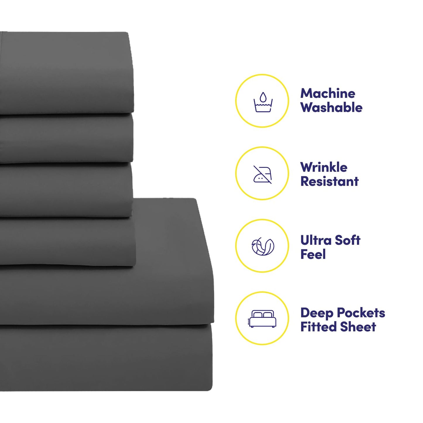 Sweet Home Collection RV Short Queen Comforter Set for RV Camper - Comforter Set with Fitted & Flat Sheet, 4 Pillowcases - Tailored for RV Short Queen Beds - Cozy Essentials for Your RV Bedroom, Gray