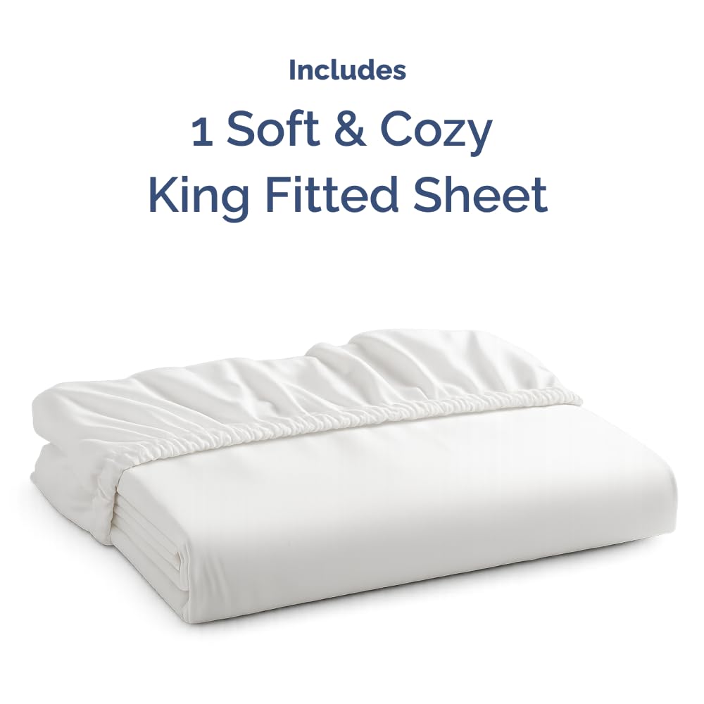 King Fitted Bed Sheet - Bottom Single Fitted Sheet Only - Ultra-Soft Hotel Luxury Bedding w/ 8-16 Inch Deep Pockets - Breathable, Cooling & Wrinkle Free - Easy-Care, Fade & Shrink Resistant - White
