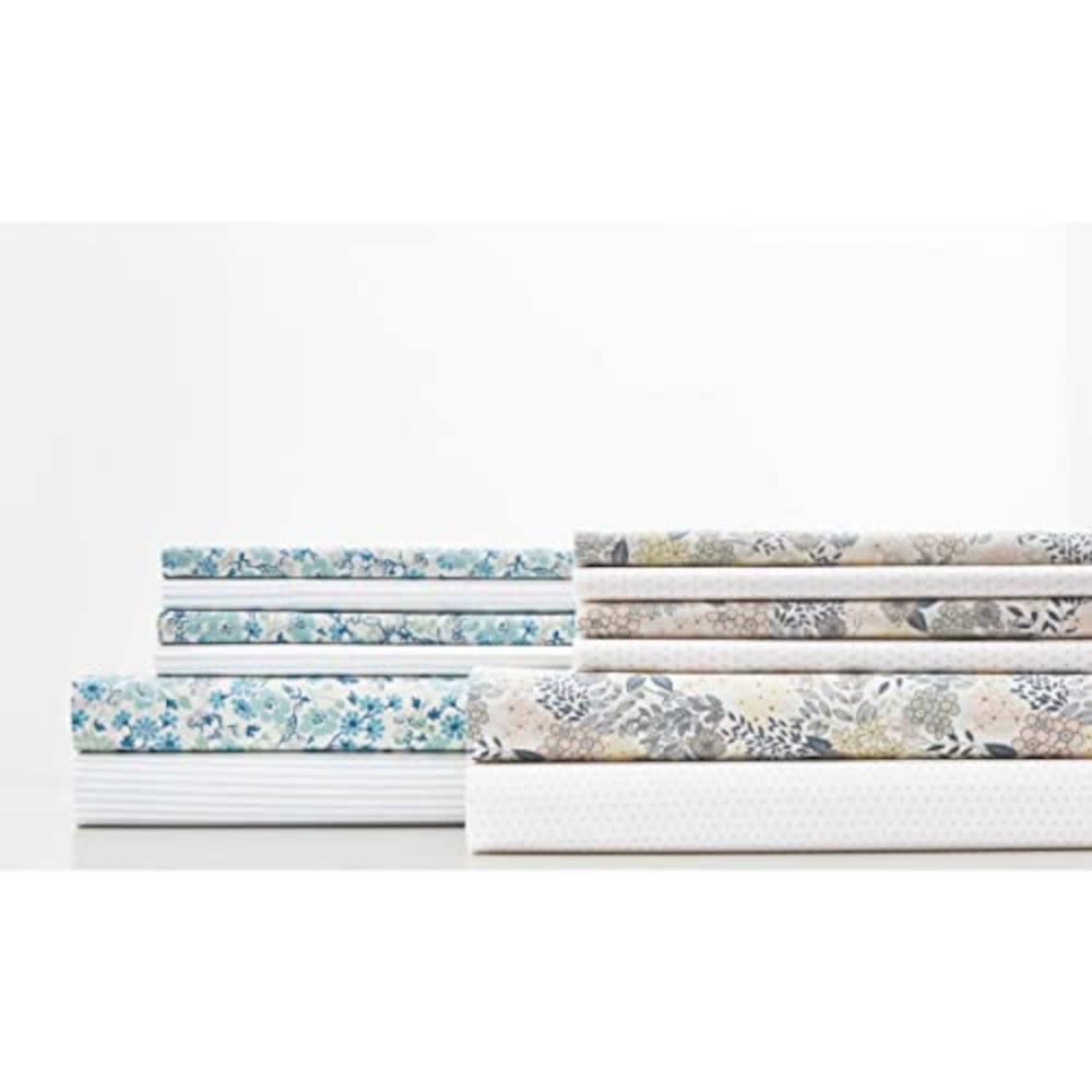 Laura Ashley - King Sheets, Cotton Percale 6-Piece Bedding Set, Crisp & Cool Home Decor (Jaynie Pastel Blue, King)