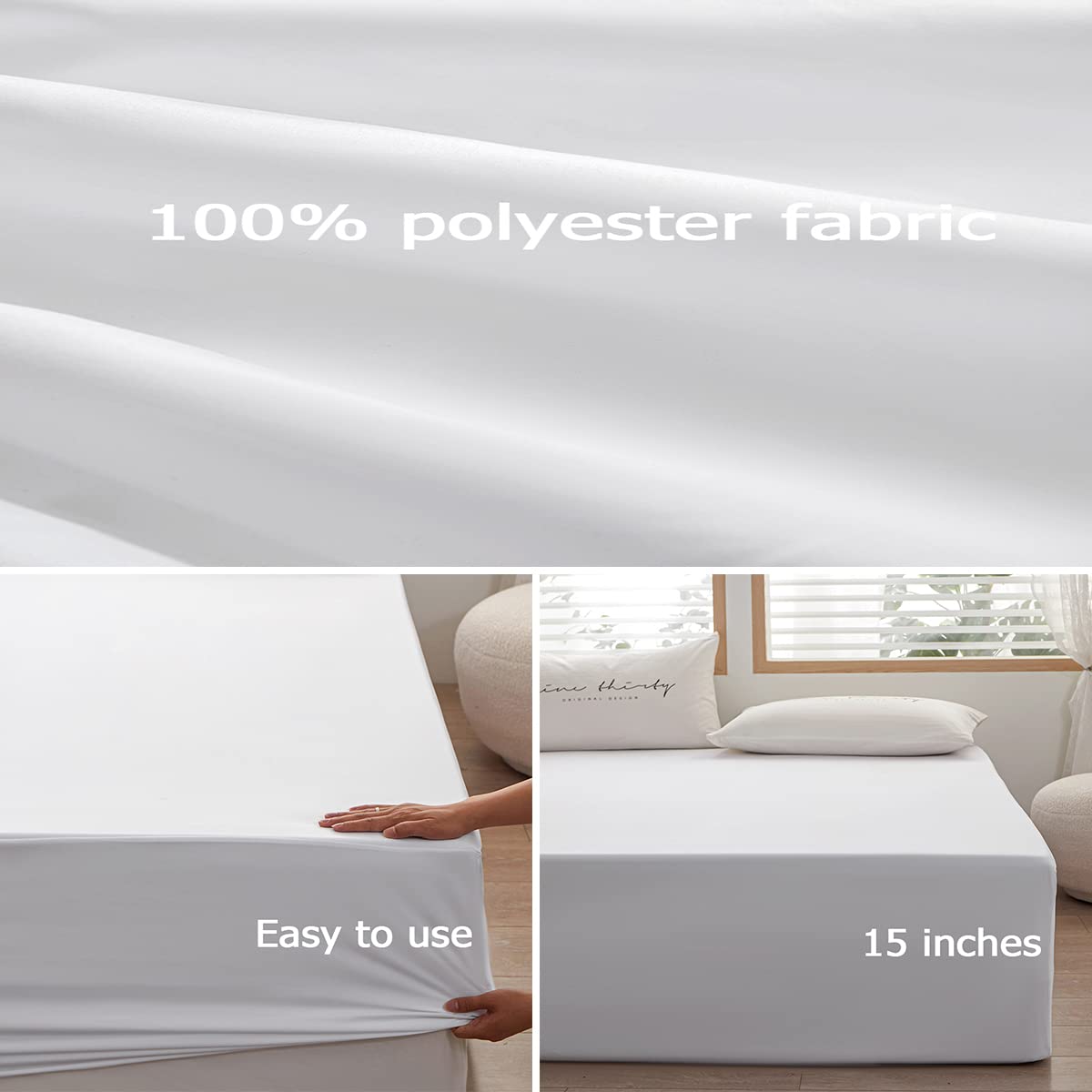 Rushrushlulu Bedding Queen Size Fitted Sheet Only- Bottom Mattress Fitted Sheet-Fits 15inches Deep Mattress Pocket -Soft and Microfibe-Shrinkage and Fade Resistantr-Easy Care-White