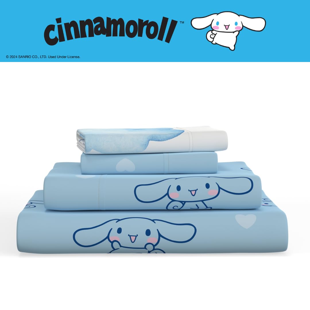 Cinnamoroll Bedding Super Soft Cozy Microfiber 4 Piece Full Sheet Set, (Officially Licensed Product) By Franco
