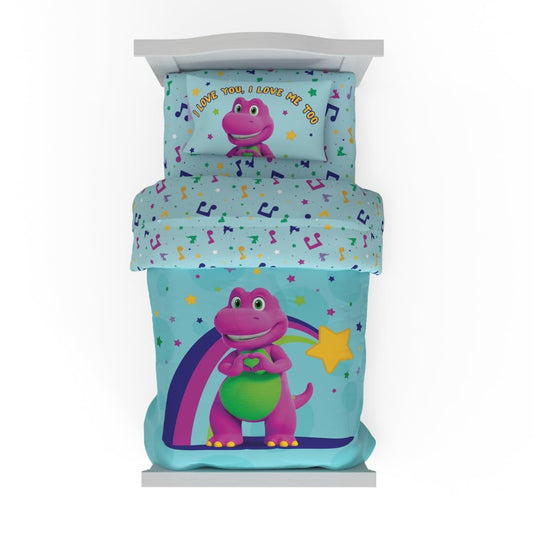 Barney Kids 4 Piece Toddler Bed Set – Super Soft & Cozy Reversible Microfiber Comforter and Sheets (Officially Licensed Product) by Franco
