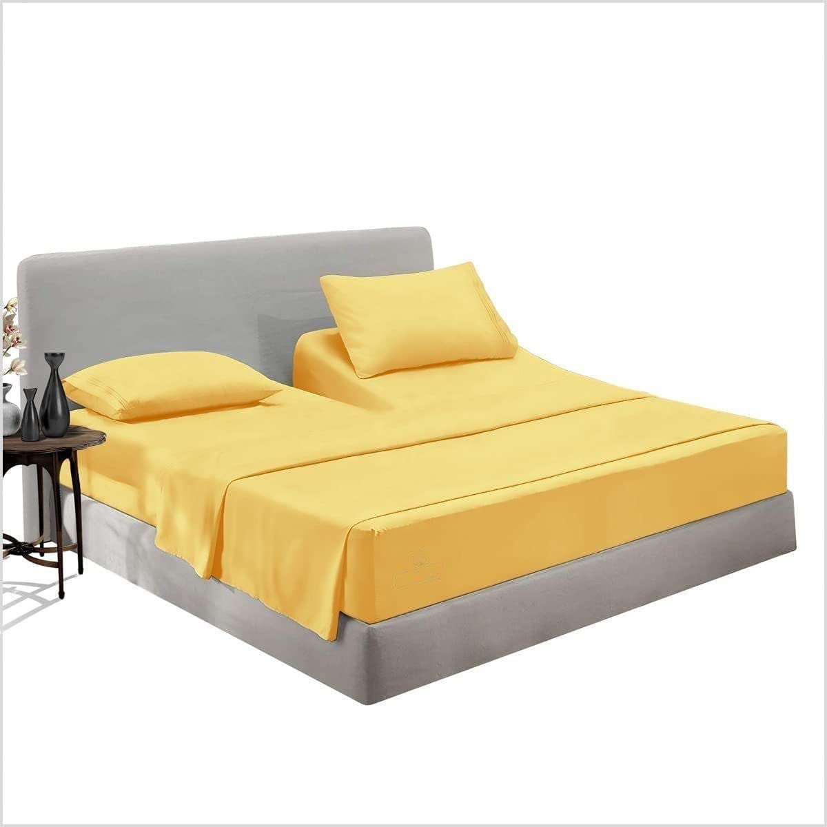 Top Split King Flex Head Sheet Set for Sleep Number Mattress Fits Deep Pocket Bed 1800 Thread Count Super Soft and Cool 4 Piece Set with Pillowcases 34-36" Split top (Gold)
