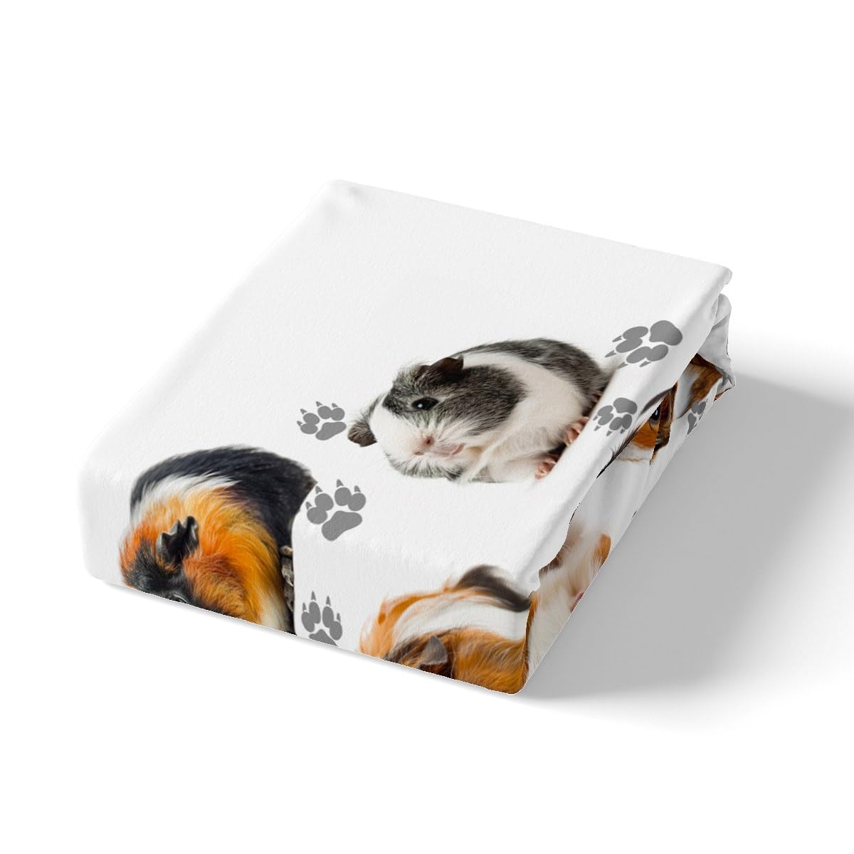 Manfei Guinea Pig Sheet Set Cute Guinea Pig and Footprint Decor Fitted Sheet Cute Animal Bedding Set 2pcs for Kids Soft Polyester Bed Sheets (1 Fitted Sheet + 1 Pillow Case) Twin Size