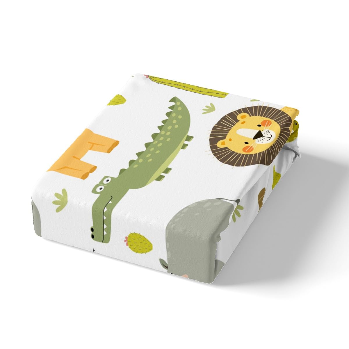 Wild Animals Bedding Set Safari Animals Print Bed Sheet Set for Boys Girls Teens Cute Hippo Crocodile Lion Fitted Sheet Kids Cartoon Elephant Giraffe Bed Cover Room Decor Full Size