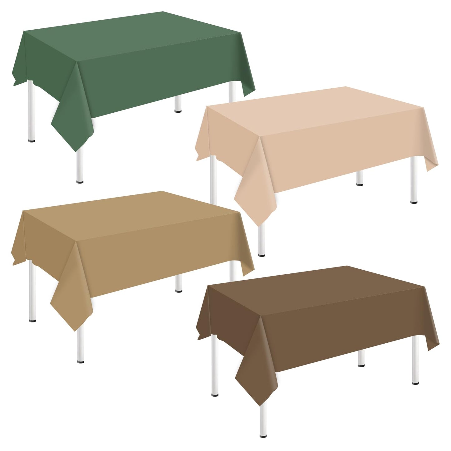 Whaline 4Pcs Woodland Themed Plastic Tablecloth Sage Green Brown Rectangle Table Cover Waterproof Table Cloth for Forest Party Table Decoration Supplies, 54 x 108 Inch