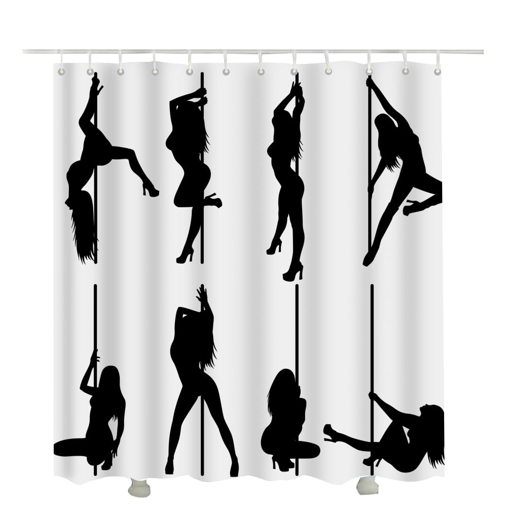 BLDKORUER Sexy Female Pole Dance Shower Curtain Eight Shapes Strippers Shower Curtain with Hooks Bathroom Decorative Accessories 72 x 72 inch