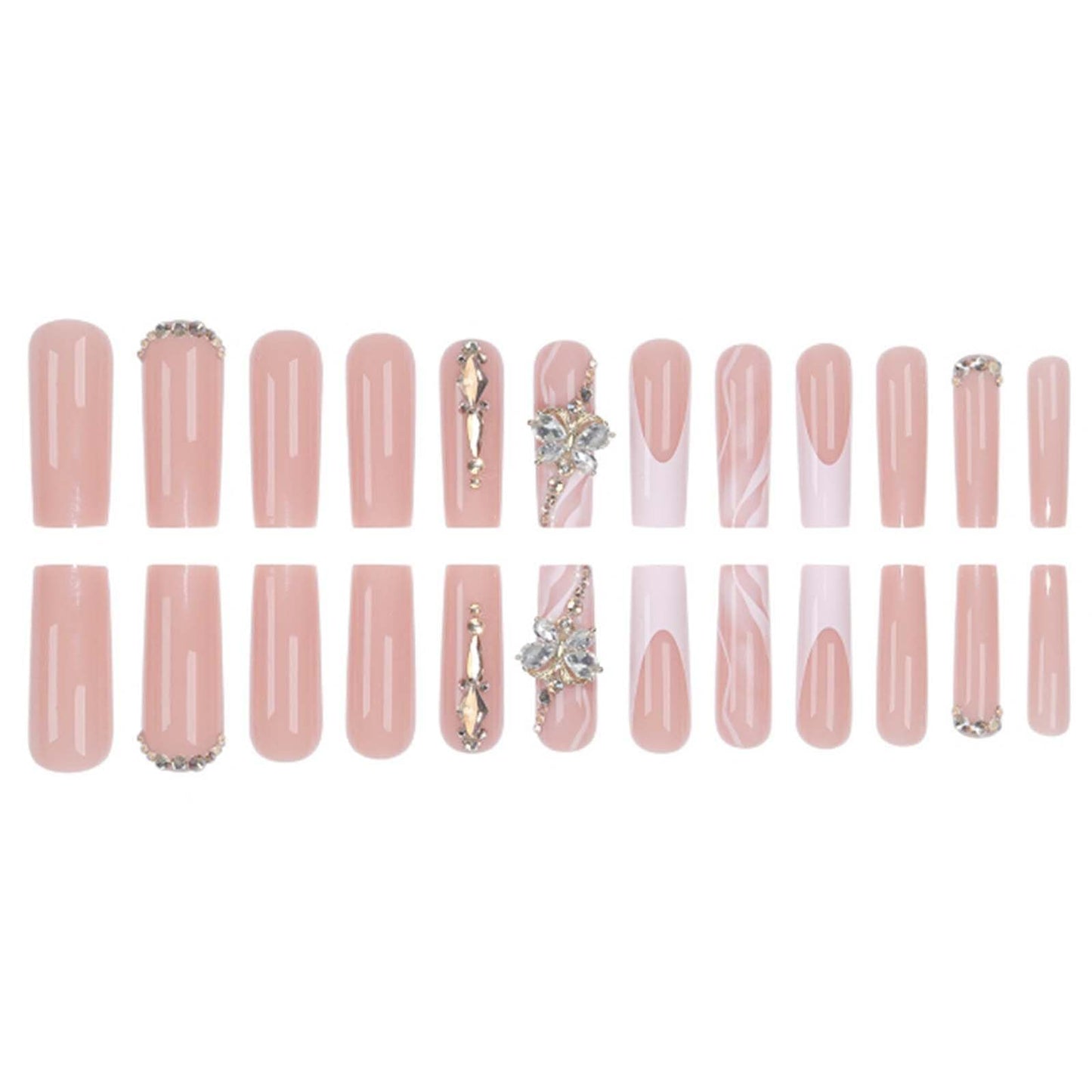 YoYoee Long Square False Nails 3D Butterfly Nails Tips Gradient Nude Press on Nails French Fake Nails for Women and Girls 24PCS