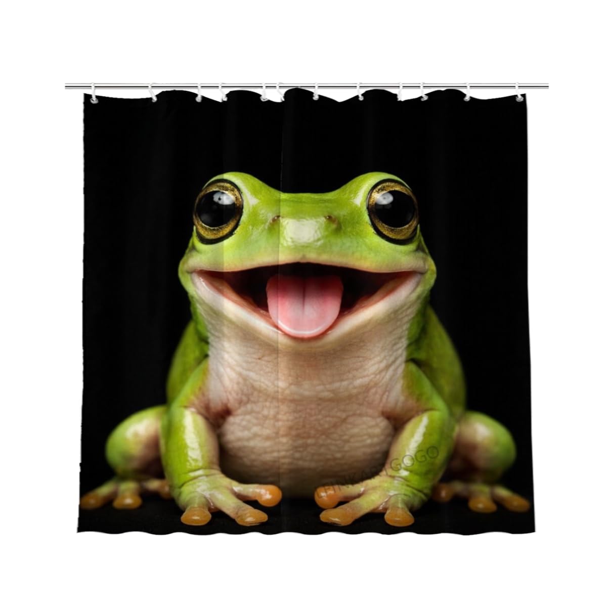 LFINKARTGOGO Frog Shower Curtain 72x72 Inch with 12 Hooks Funny Farm Animal Bathroom Decor Black Background Waterproof Washable Polyester Bath Curtain