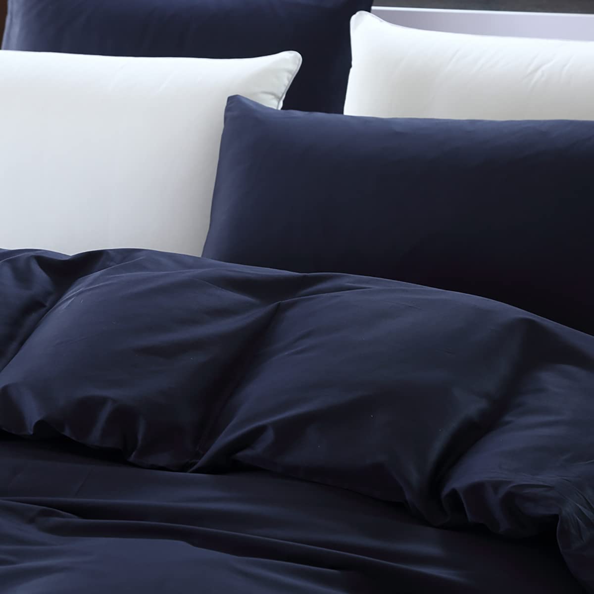 KAREVER Navy Blue Comforter Queen Bedding Set Women Soft Dark Navy Bedding Comforter Set Men Breathable Durable Bed Set