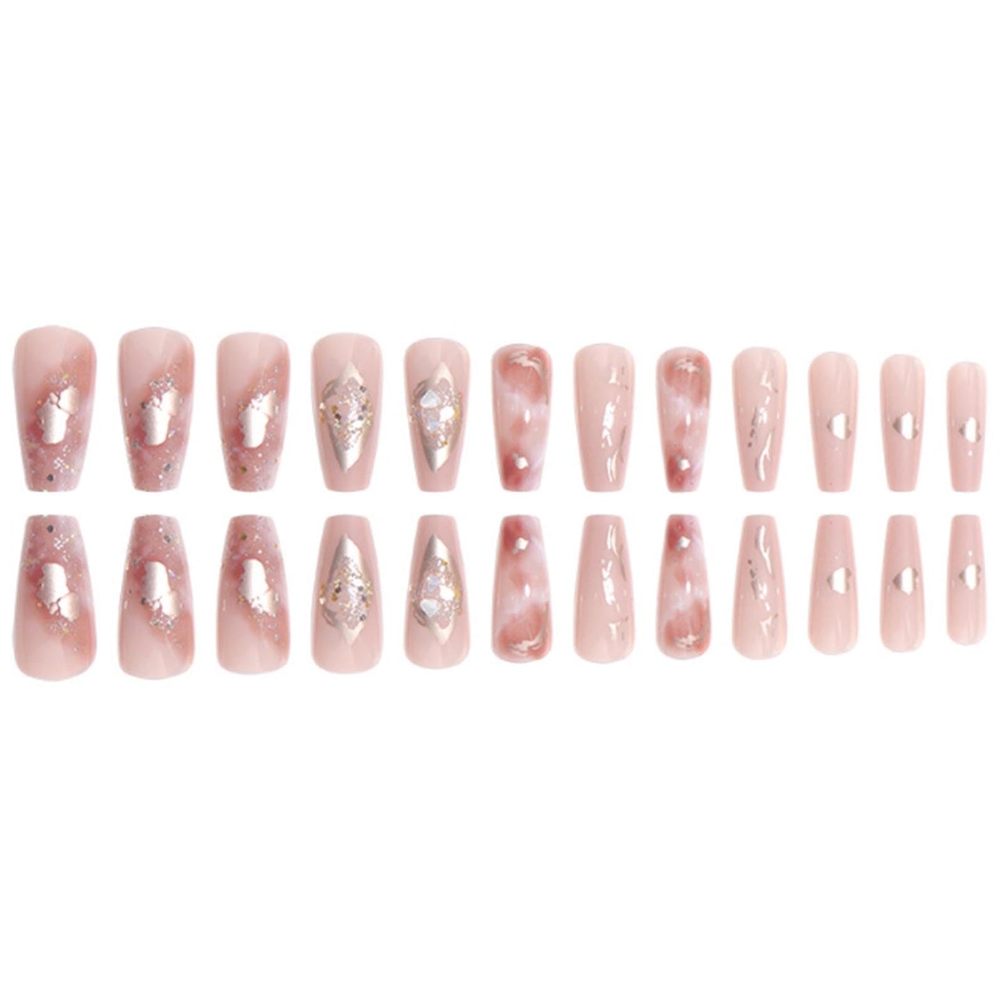 YoYoee Medium Full Cover Nails Tips Luxury Nude False Nails Marble Nails Coffin Press on Nails Gradient Fake Nails for Women and Girls 24PCS