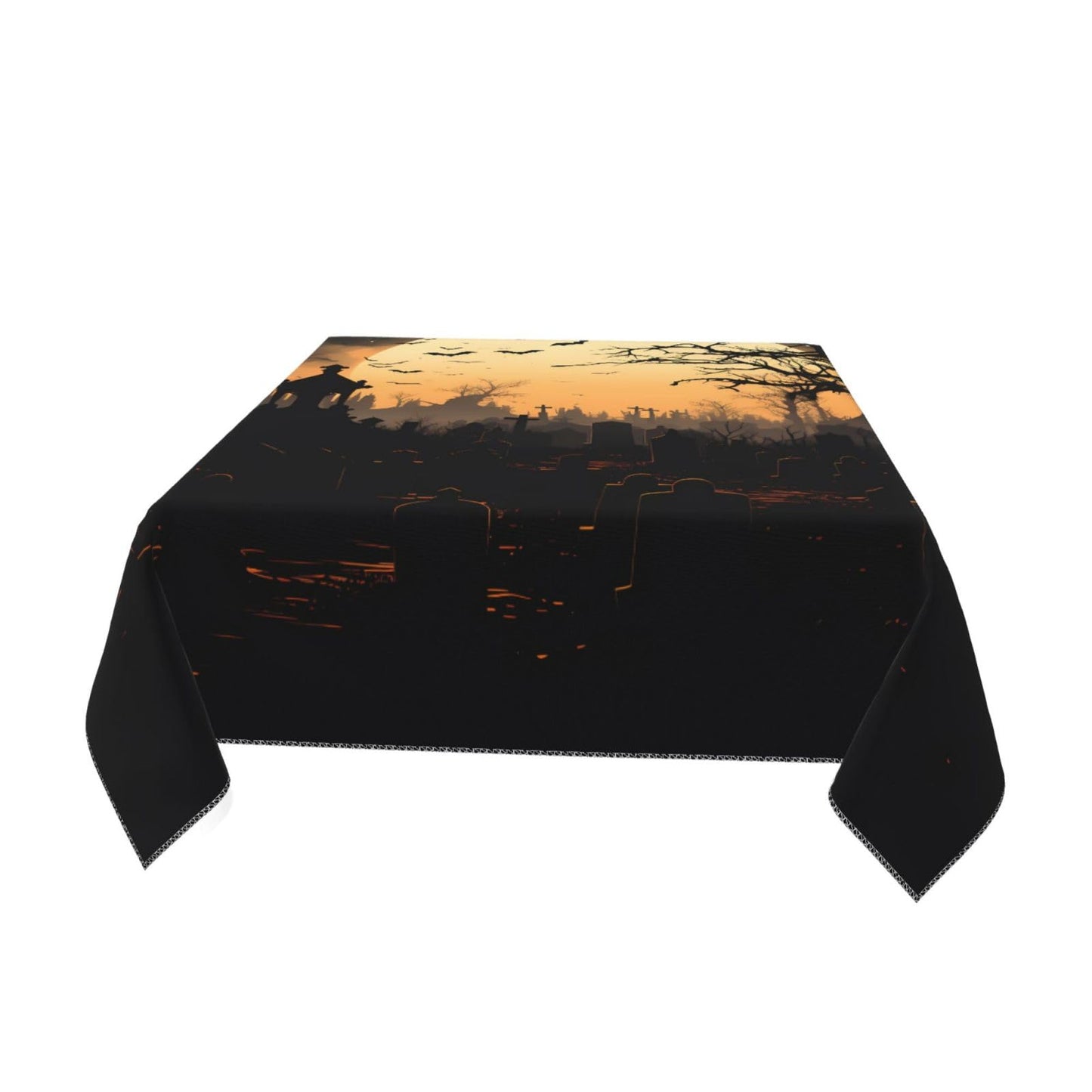 Entemne Square Table Cloth 55x55 Inch Halloween Moon Night Bats Tree Tablecloth Washable Soft Wrinkle Free Dust Proof Card Table Cover for Tea Party Picnic Kitchen Dining Decor