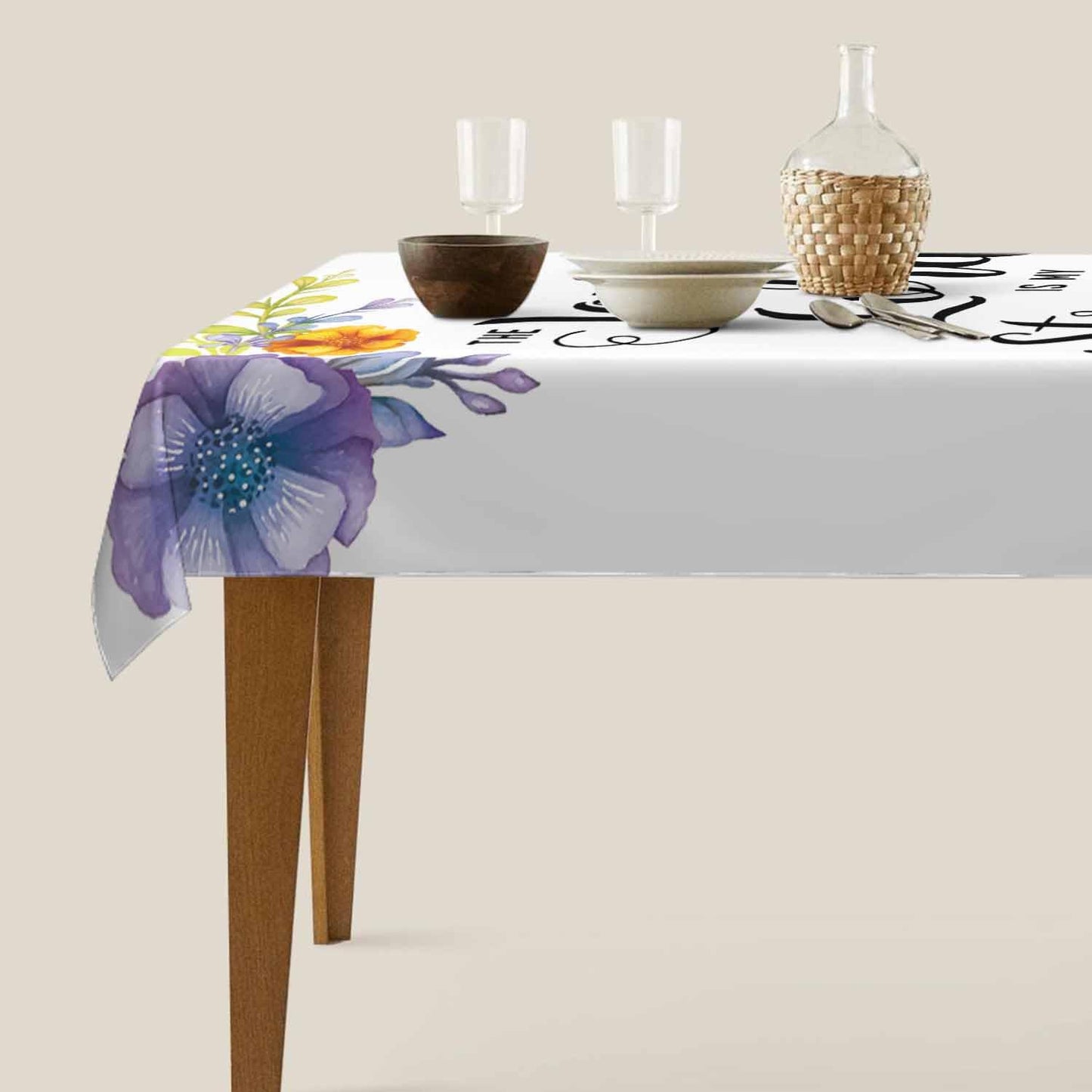 LoLo UoUo Flower Modern Quartz Table Cloth for Rectangle Table 60x84 Inch My Strength Scripture Religious Decorative Kitchen Table Cover Decorations for Home Dinner Party Outdoors Picnic