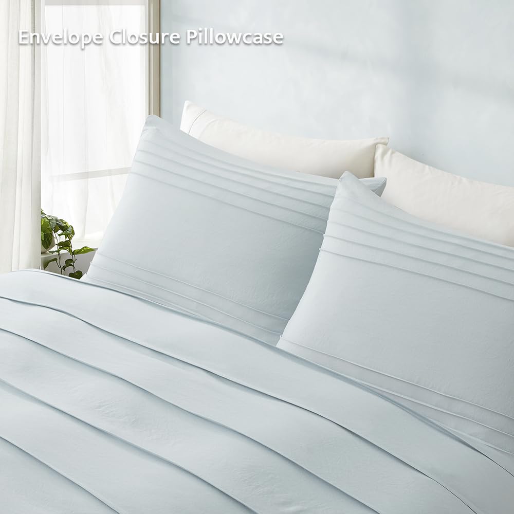 Oli Anderson Cornflower Blue Duvet Cover Queen Size - Pleated Queen Duvet Cover, 3PCS Soft and Breathable Textured Bedding Set with Zipper Closure(Cornflower Blue,90"x90")