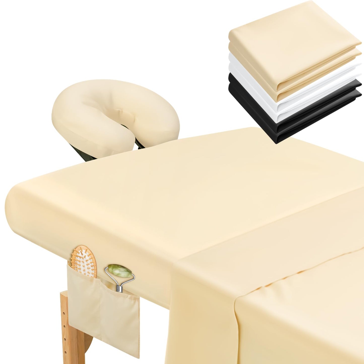 Mixweer 9 Pcs 3 Set Microfiber Massage Table Sheets Set Bulk Includes Flat Sheet, Fitted Sheet with Pocket, Face Rest Cover(Black, White, Beige)