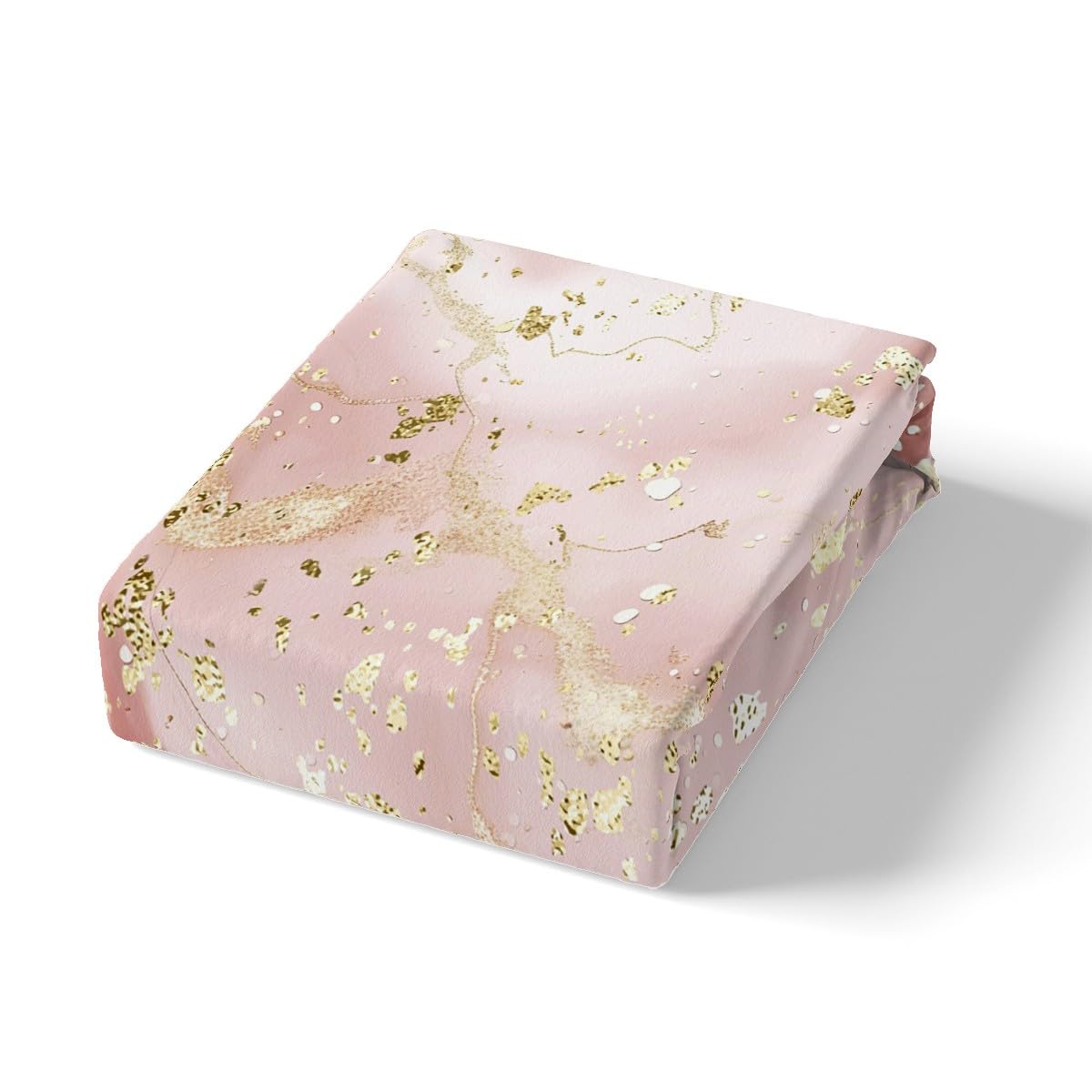 Manfei Marble Texture Fitted Sheet Pink Marble Pattern Golden Sequins Print Bedding 2pcs Microfiber Bed Sheet Set (1 Fitted Sheet + 1 Pillow Case) Twin Size