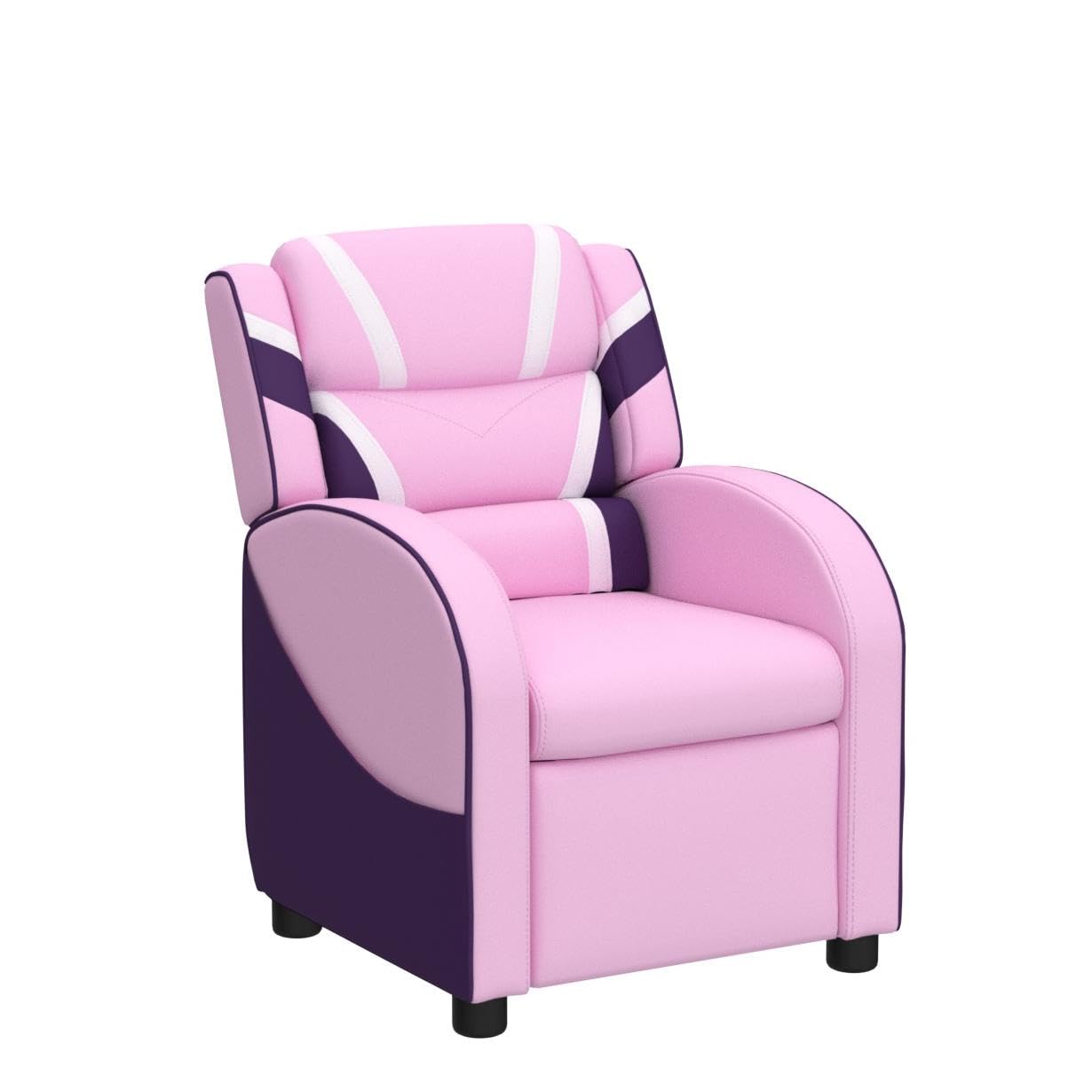 Costzon Kids Recliner, Gaming Recliner Chair w/Footrest, Headrest, Lumbar Support & Side Pockets, Ergonomic Leather Lounge Chair for Living & Gaming Room, Adjustable Recliner Sofa for Boys Girls, Pink