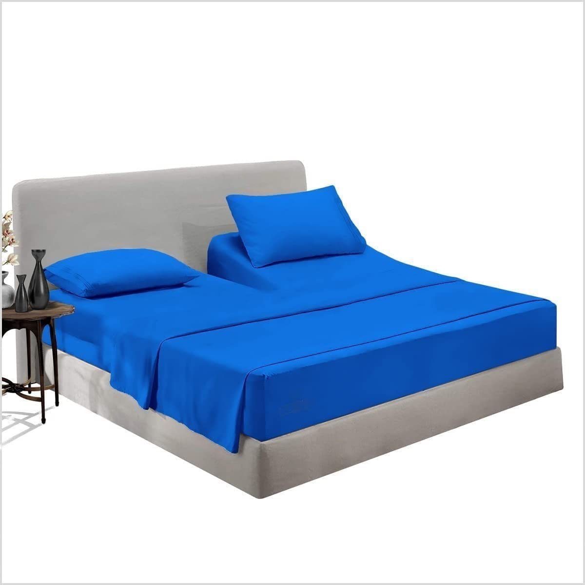 Top Split King Flex Head Sheet Set for Sleep Number Mattress Fits Deep Pocket Bed 1800 Thread Count Super Soft and Cool 4 Piece Set with Pillowcases 34-36" Split top (Blue)