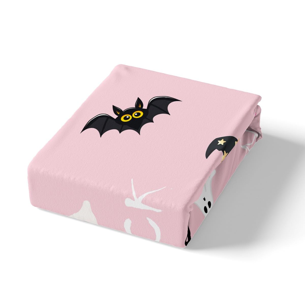Cute Ghost Spider Web Pumpkin Fitted Sheet Queen Size,Kids Cartoon Style Soft Bed Cover(1 Fitted Sheet+1 Pillow Case),Pink Halloween Breathable Mattress Cover