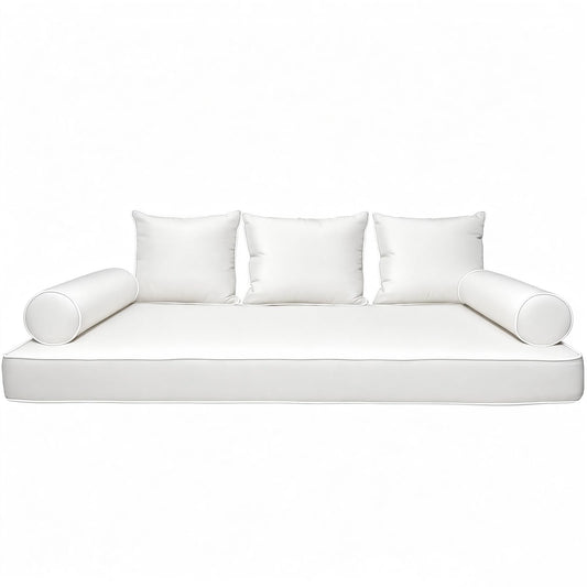 Outdoor Twin Size Daybed Mattress Cover Waterproof, Porch Swing Bed Cushion Covers with Zip,Outdoors Bedding Cushions Pillow Bolster Fitted Sheet Slipcover,ONLY COVER (White-1, 75*39*6inch)