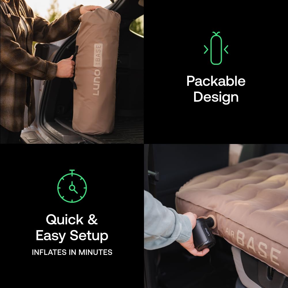 Luno AIR Base Mattress for Subaru Forester (1998+) – SUV Air Mattress for Car Camping w/ 12V Electric Pump, Durable 200D Oxford Fabric, Two Head Support Straps & Repair Patch – Car Camping Mattresses