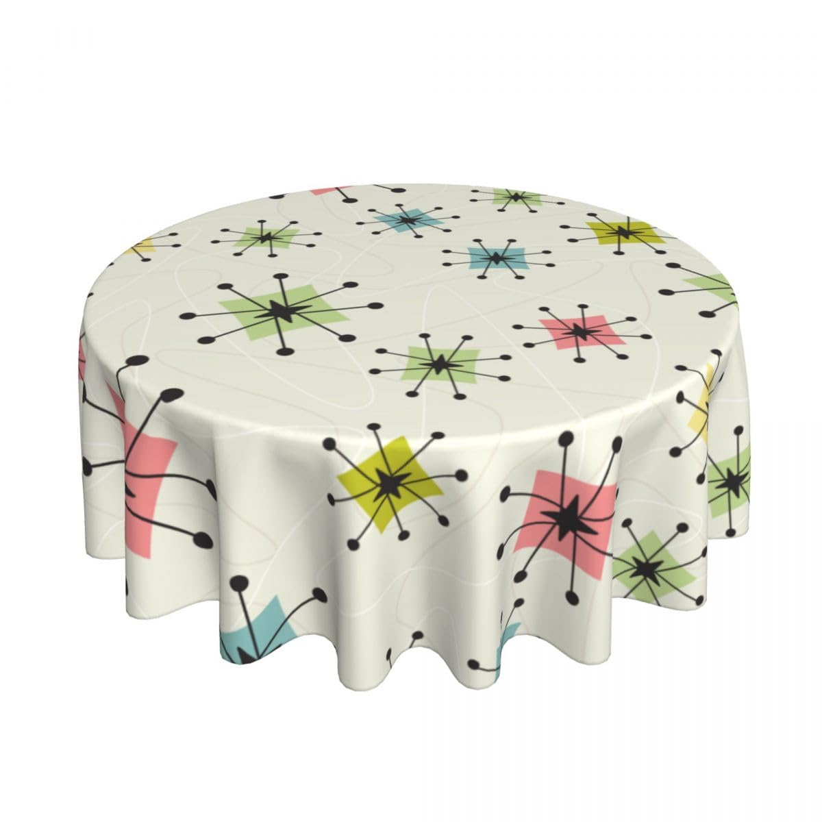 bassyil Retro Mid Century Tablecloth Round Table Cover Washable for Home Kitchen Dining Party 60 X 60 Inches
