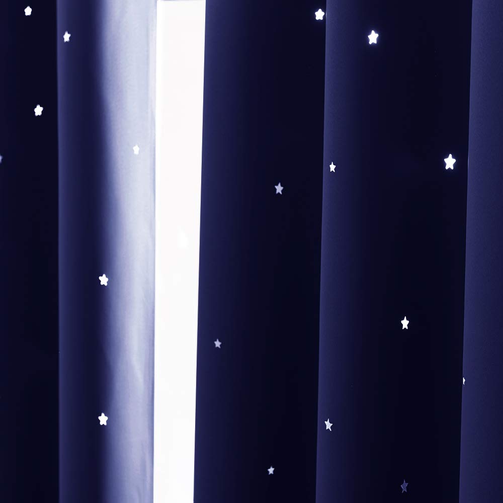 NICETOWN Kids Blackout Curtains for Bedroom - Hollow Star Space Inspired Night Sky Twinkle Blue Children Star Curtain, Window Drape (1 Panel, 52 x 63 inches Panel, Navy Blue)