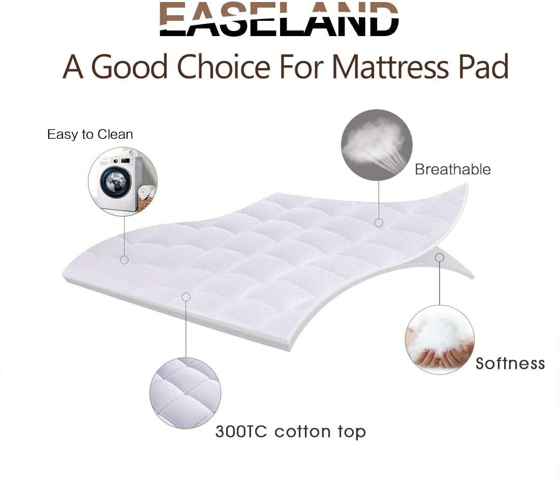 EASELAND Twin XL Mattress Pad Pillow Top Quilted Fitted Mattress Cover/Protector Extra Long Cotton Top 8-21" Deep Pocket Cooling Mattress Topper (39x80 Inches, White)