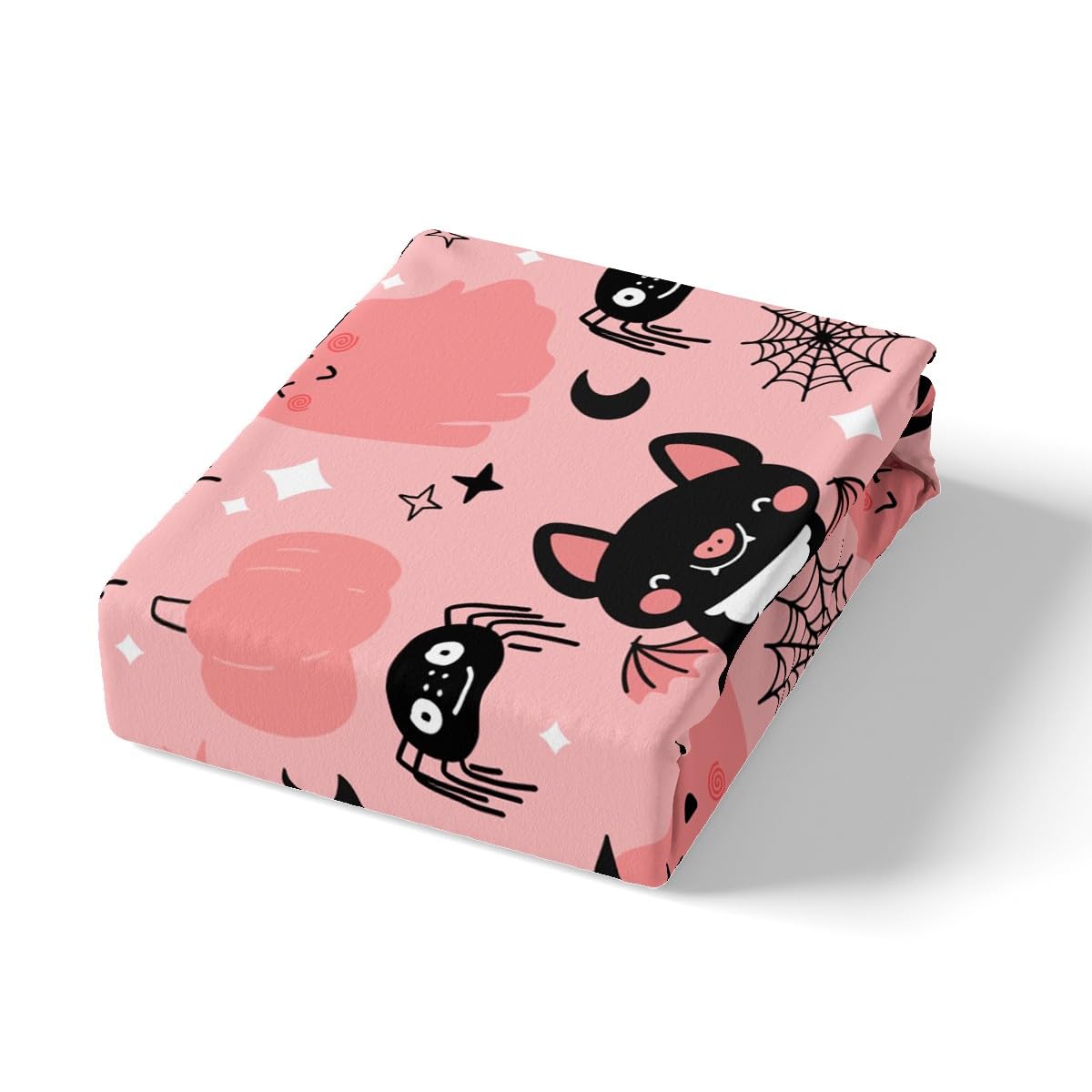 Feelyou Pink Halloween Bat Kids Full Size Bedding Set Decoration Cute Ghost Toddler Sheets Set for Boys Girls Kawaii Skull Fitted Sheet Pink Bed Sheet Set Collection
