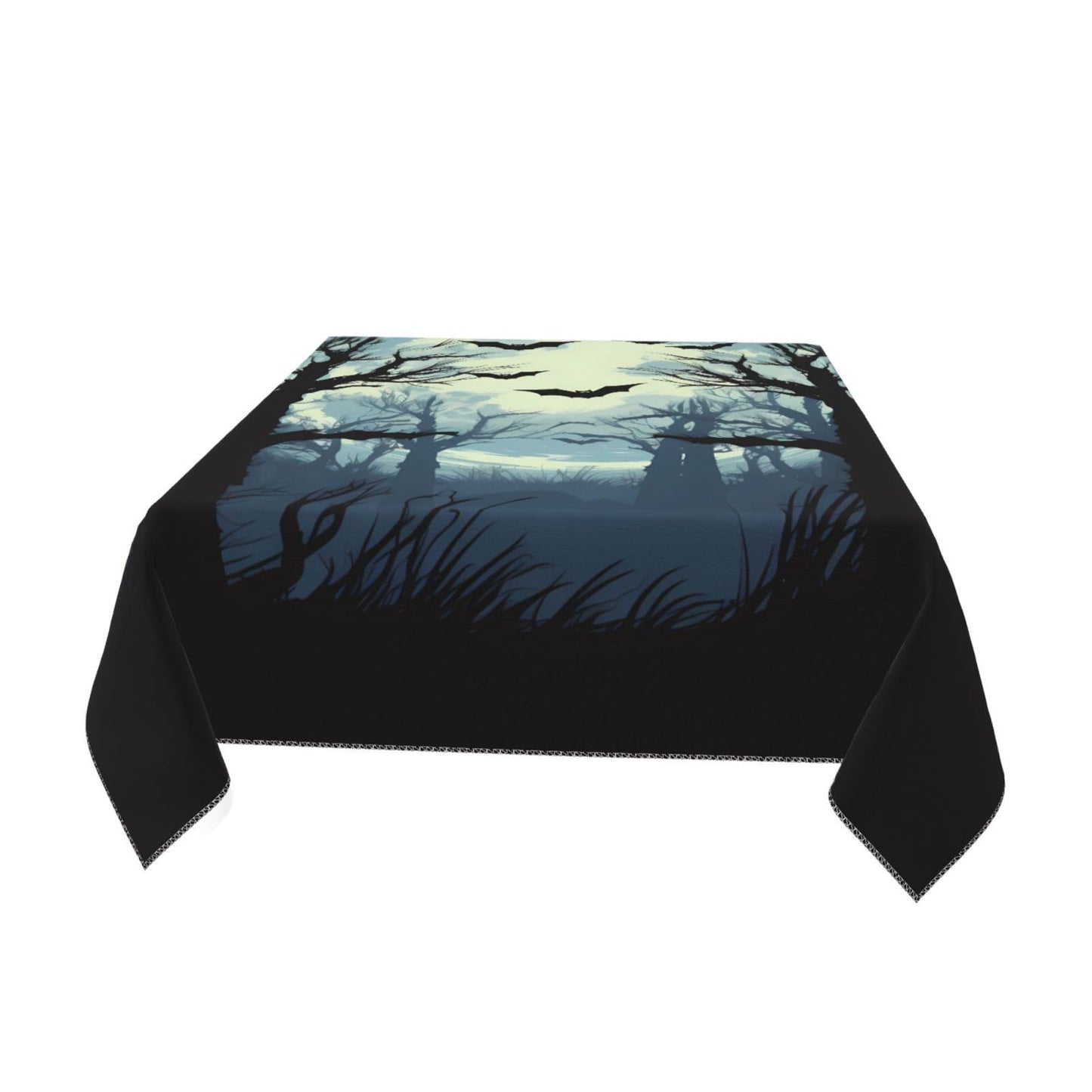 Entemne Square Table Cloth 55x55 Inch Halloween Moon Forest Tree Bats Tablecloth Washable Soft Wrinkle Free Dust Proof Card Table Cover for Tea Party Picnic Kitchen Dining Decor