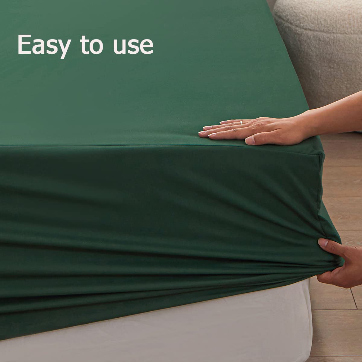 Bedding Queen Size Fitted Sheet Only- Bottom Mattress Fitted Sheet-Fits 15inches Deep Mattress Pocket -Soft and Microfibe-Shrinkage and Fade Resistantr-Easy Care-Dark Green